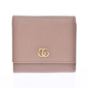 Gucci GG Marmont Leather Wallet Pink Beige Tri fold